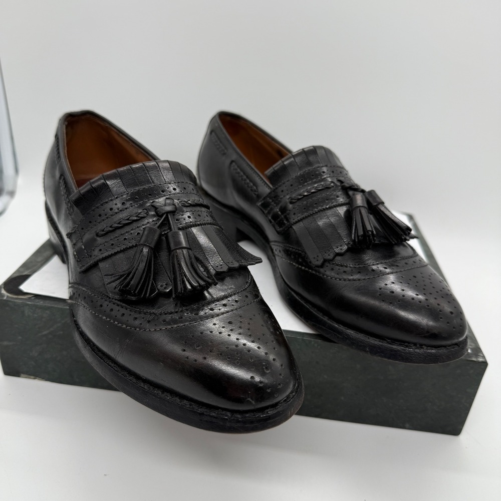Allen Edmonds Bradenton Loafers Mens 7 D Black Leather Tassel Kiltie Wingtip